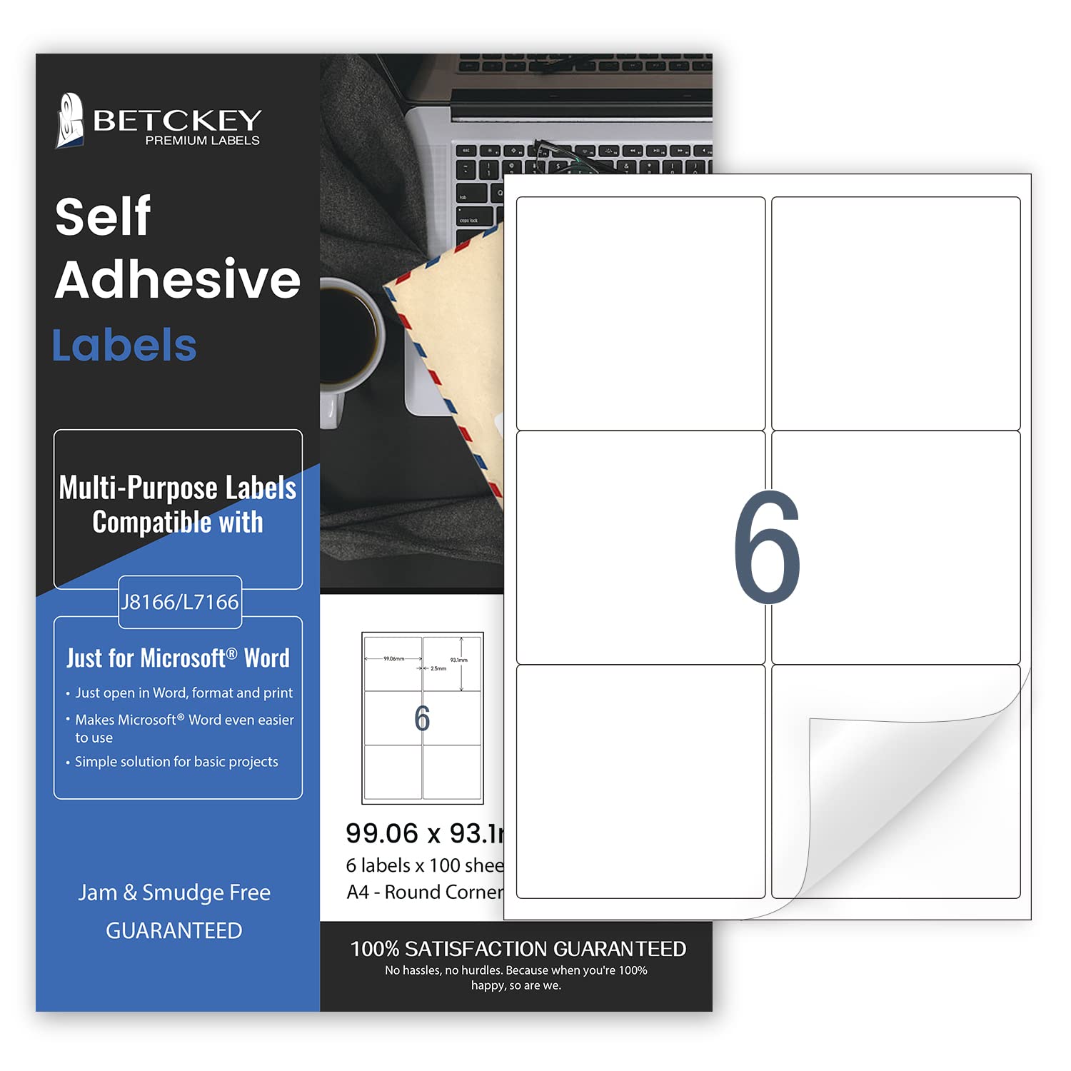 Universal Etiketten Selbstklebend - 100 Blätter, 99mm x 93mm - Bedruckbar mit Inkjet & Laser Drucker - Mattes Papier - 6