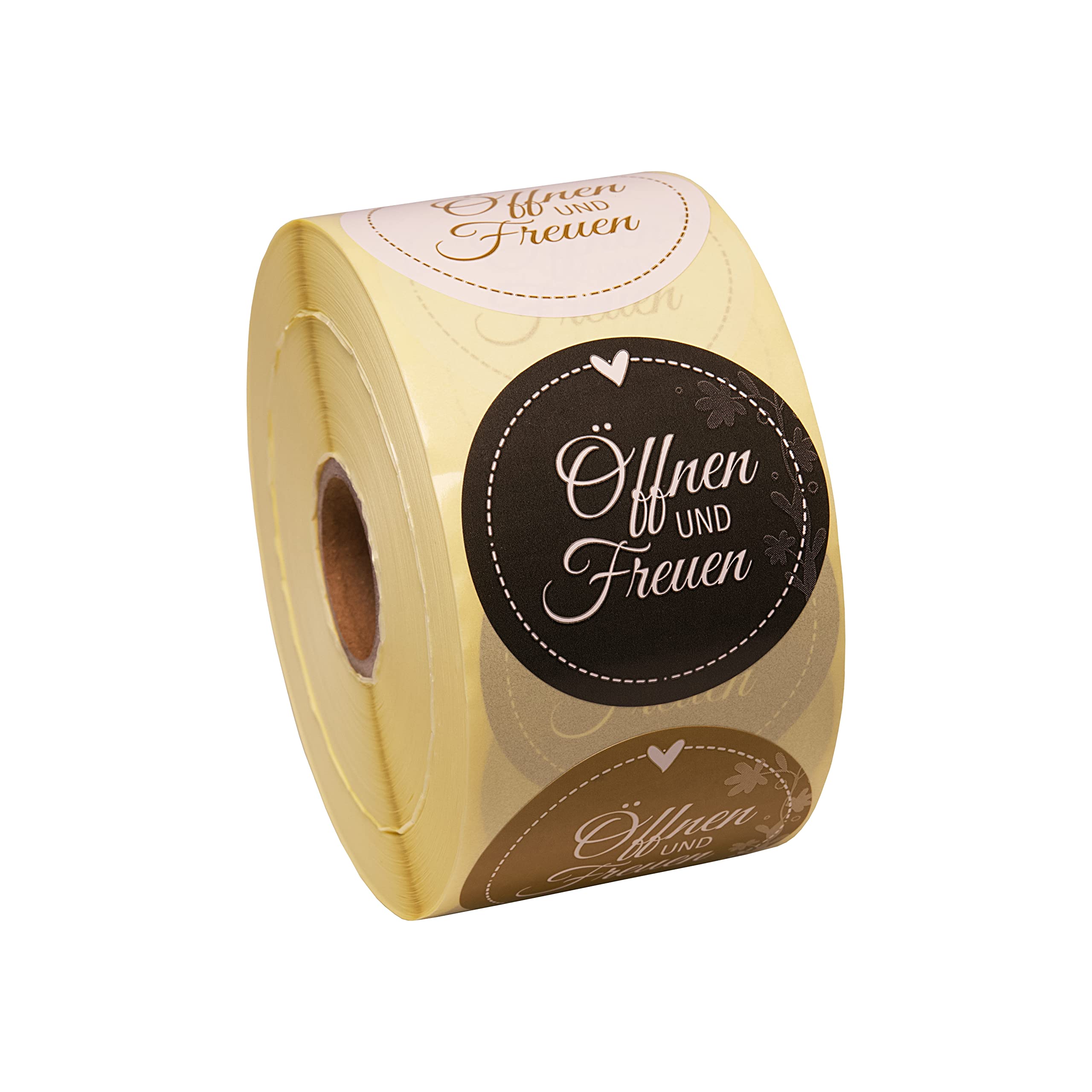 PROlac Etiketten „Öffnen und Freuen“ – Runde Aufkleber 50 mm – 1000 Stück auf Rolle – Selbstklebende Sticker für Geschen